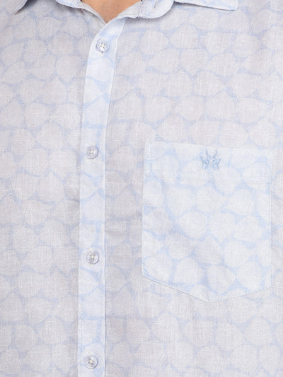 Blue Printed Linen Shirt-Men Shirts-Crimsoune Club
