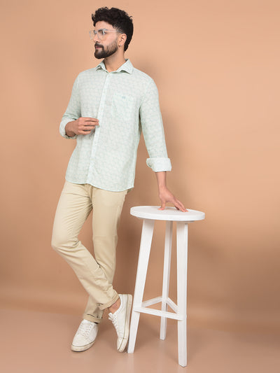 Green Printed Linen Shirt-Men Shirts-Crimsoune Club