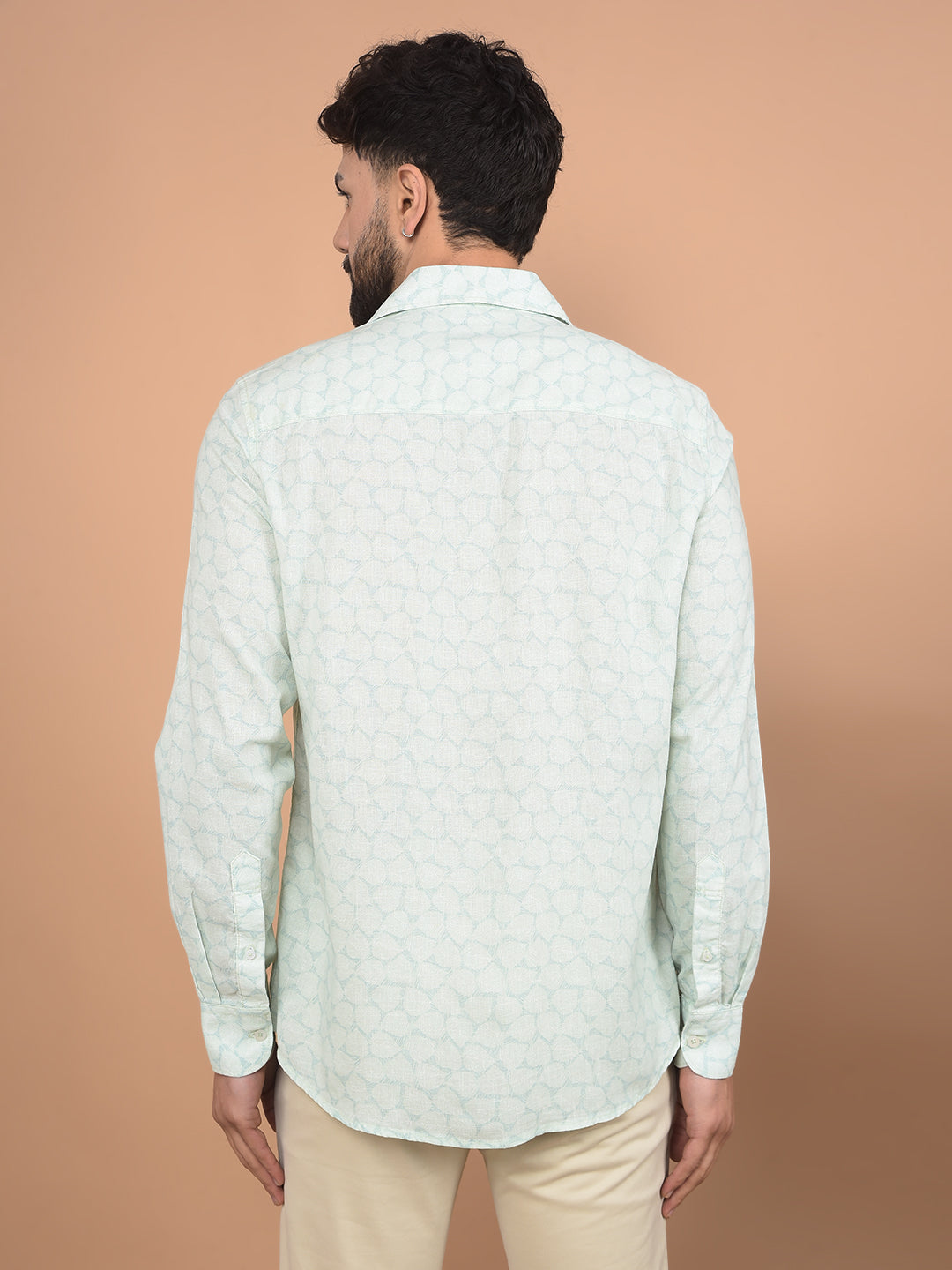 Green Printed Linen Shirt-Men Shirts-Crimsoune Club