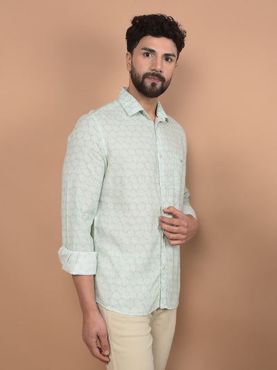 Green Printed Linen Shirt-Men Shirts-Crimsoune Club
