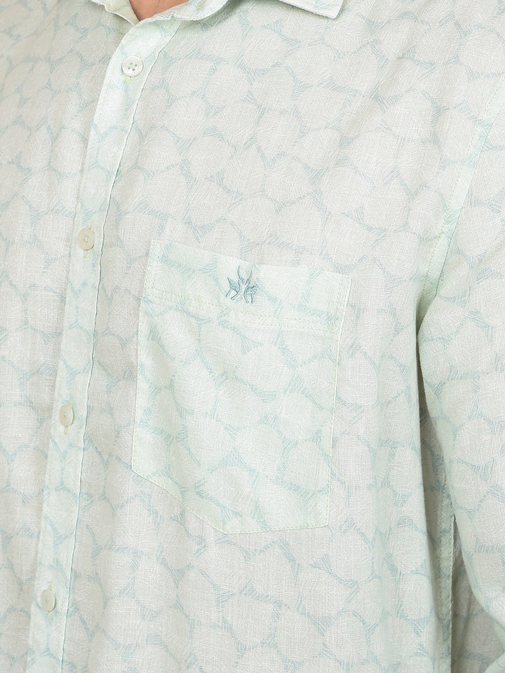 Green Printed Linen Shirt-Men Shirts-Crimsoune Club