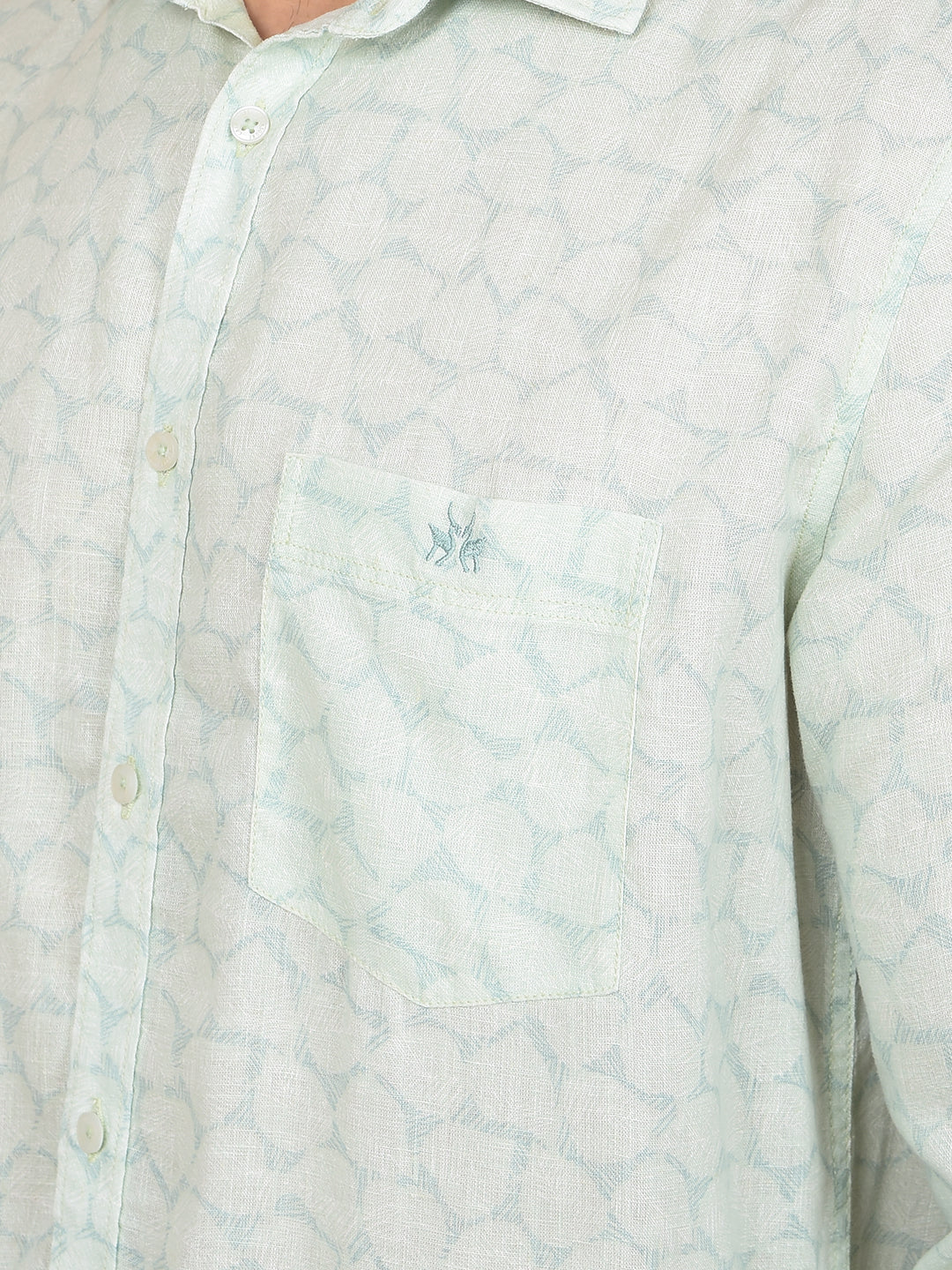 Green Printed Linen Shirt-Men Shirts-Crimsoune Club