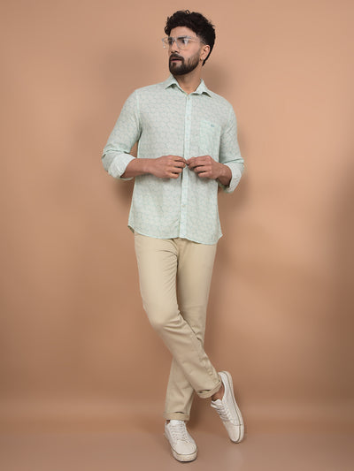 Green Printed Linen Shirt-Men Shirts-Crimsoune Club