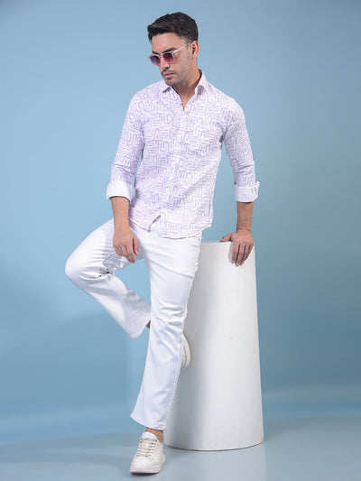 Purple Printed 100% Cotton Shirt-Men Shirts-Crimsoune Club