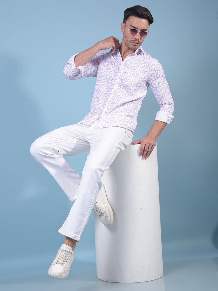 Purple Printed 100% Cotton Shirt-Men Shirts-Crimsoune Club