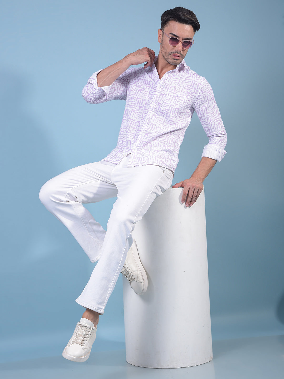 Purple Printed 100% Cotton Shirt-Men Shirts-Crimsoune Club