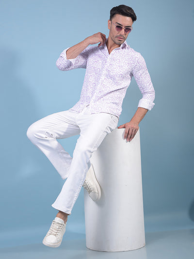 Purple Printed 100% Cotton Shirt-Men Shirts-Crimsoune Club