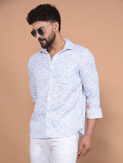 Blue Printed 100% Cotton Shirt-Men Shirts-Crimsoune Club