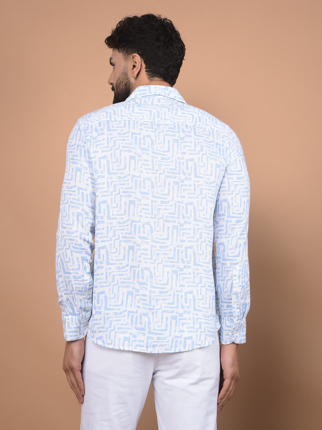 Blue Printed 100% Cotton Shirt-Men Shirts-Crimsoune Club