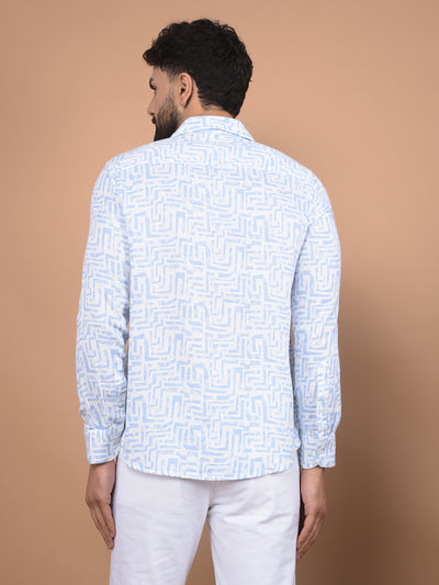 Blue Printed 100% Cotton Shirt-Men Shirts-Crimsoune Club