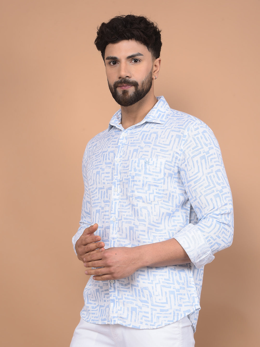 Blue Printed 100% Cotton Shirt-Men Shirts-Crimsoune Club