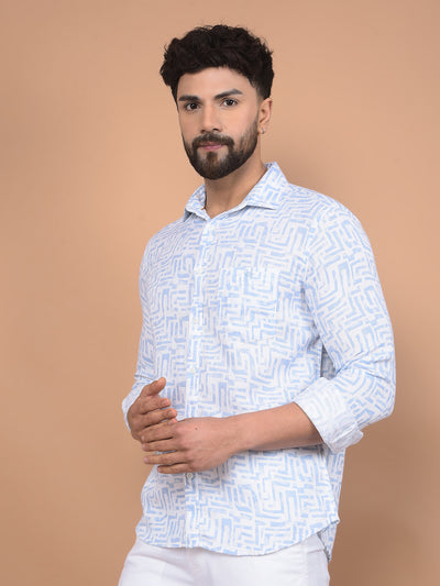 Blue Printed 100% Cotton Shirt-Men Shirts-Crimsoune Club