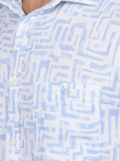 Blue Printed 100% Cotton Shirt-Men Shirts-Crimsoune Club
