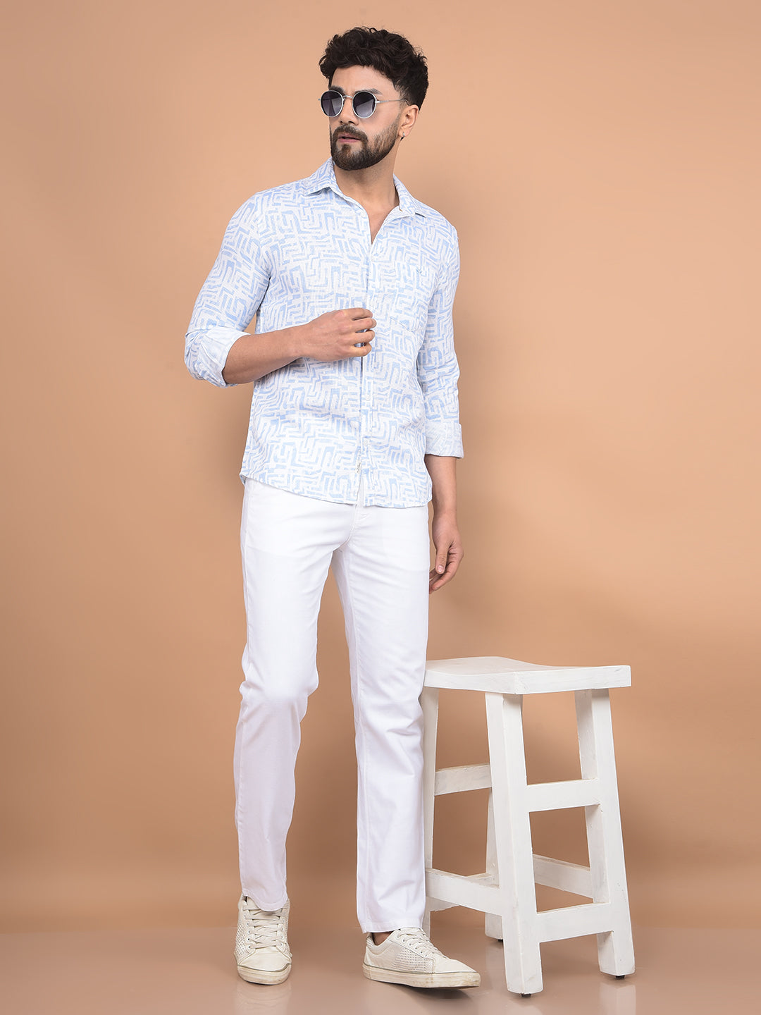 Blue Printed 100% Cotton Shirt-Men Shirts-Crimsoune Club