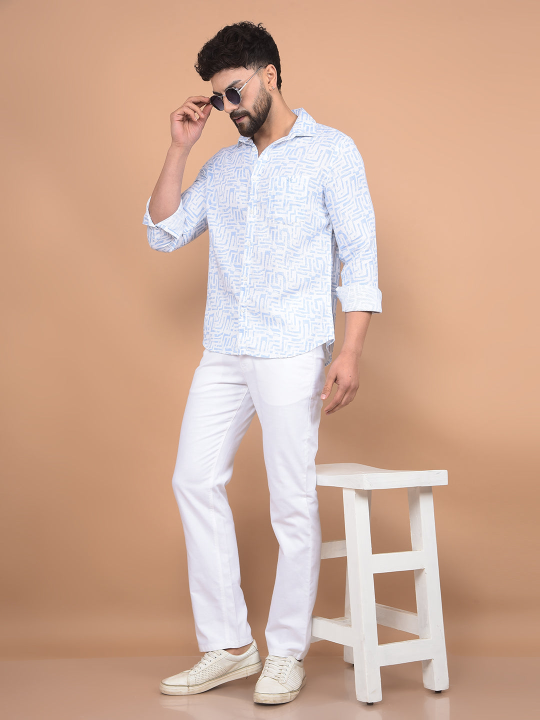 Blue Printed 100% Cotton Shirt-Men Shirts-Crimsoune Club