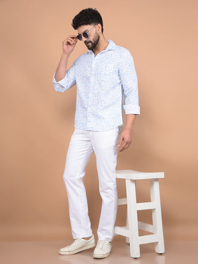 Blue Printed 100% Cotton Shirt-Men Shirts-Crimsoune Club