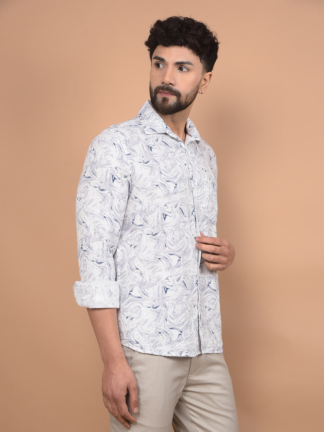 Blue Printed 100% Cotton Shirt-Men Shirts-Crimsoune Club