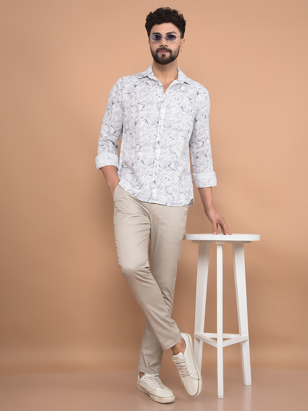 Blue Printed 100% Cotton Shirt-Men Shirts-Crimsoune Club