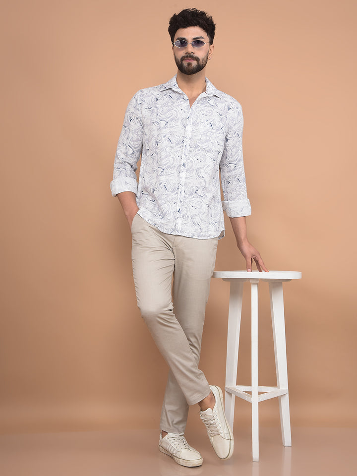 Blue Printed 100% Cotton Shirt-Men Shirts-Crimsoune Club