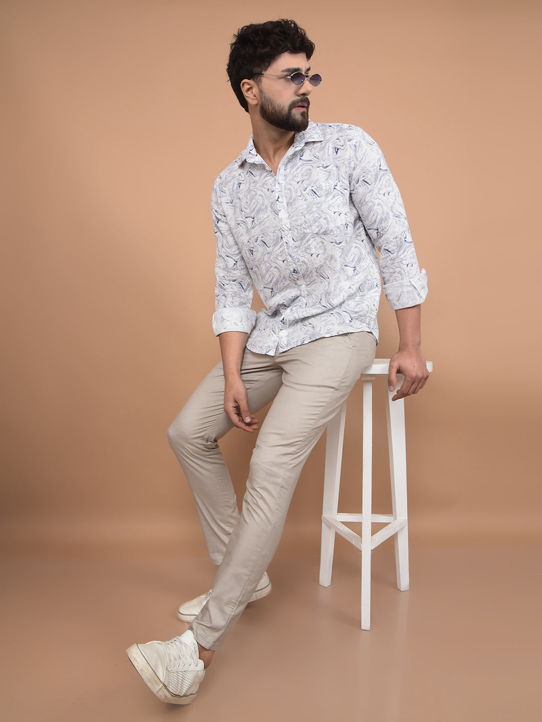 Blue Printed 100% Cotton Shirt-Men Shirts-Crimsoune Club
