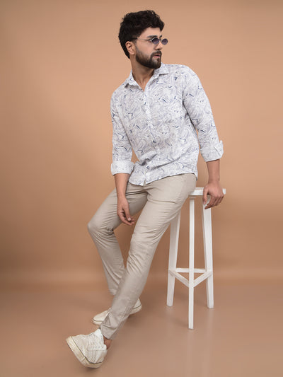 Blue Printed 100% Cotton Shirt-Men Shirts-Crimsoune Club