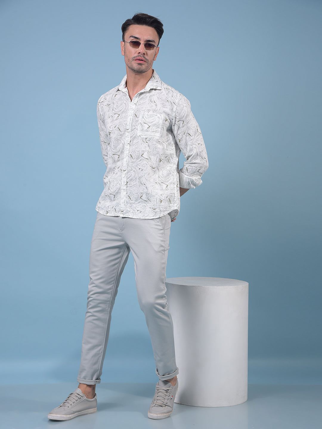 Green Printed 100% Cotton Shirt-Men Shirts-Crimsoune Club