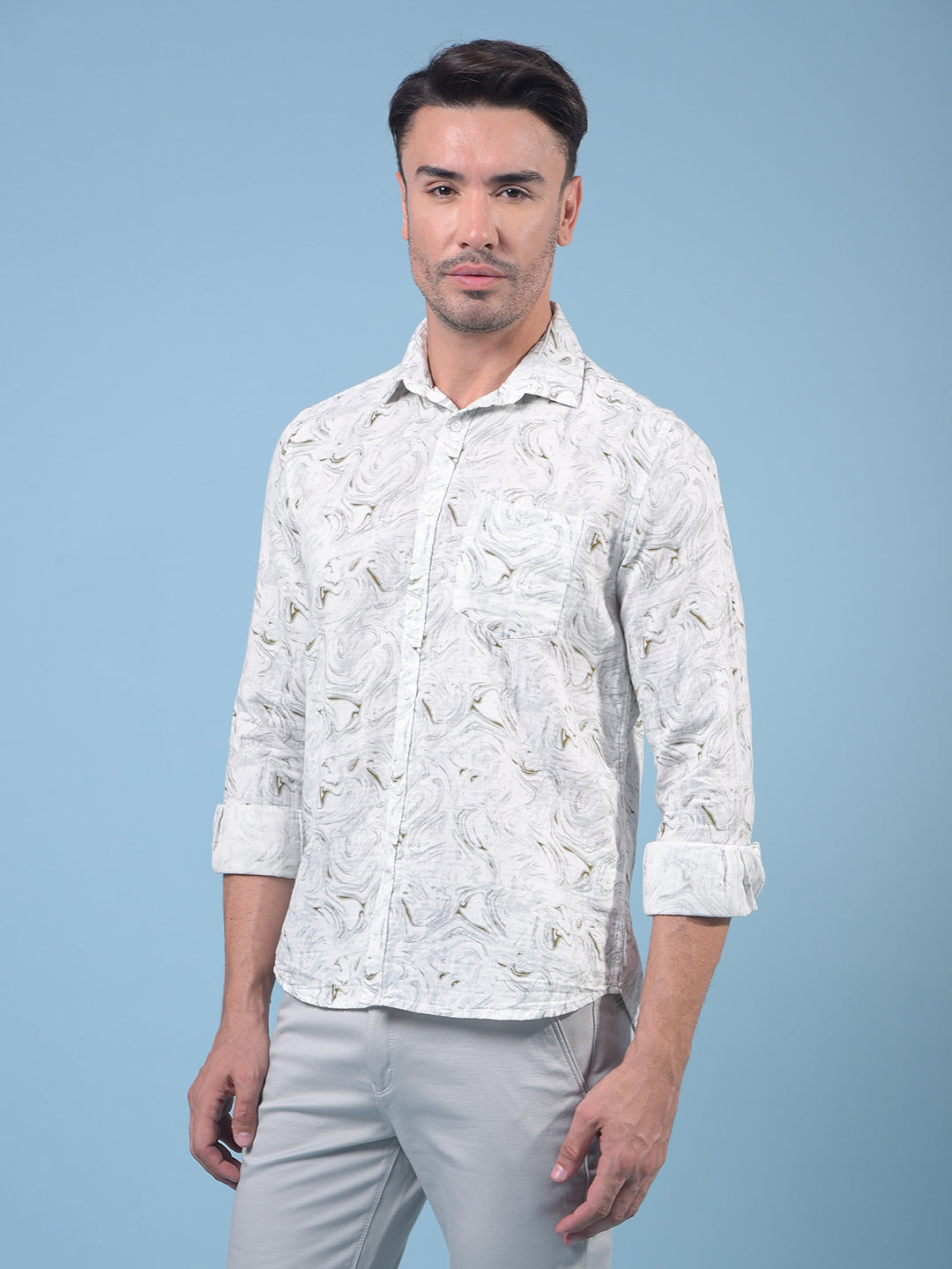 Green Printed 100% Cotton Shirt-Men Shirts-Crimsoune Club