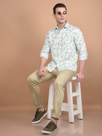 Green Floral Print 100% Cotton Shirt-Men Shirts-Crimsoune Club