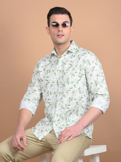 Green Floral Print 100% Cotton Shirt-Men Shirts-Crimsoune Club