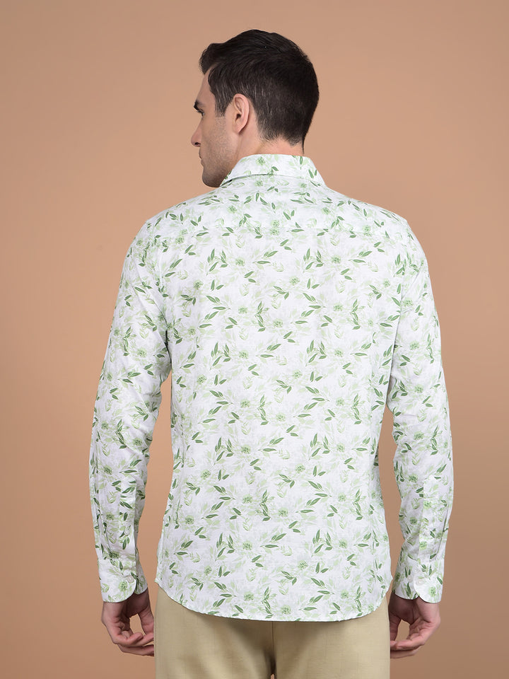 Green Floral Print 100% Cotton Shirt-Men Shirts-Crimsoune Club