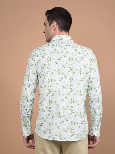 Green Floral Print 100% Cotton Shirt-Men Shirts-Crimsoune Club