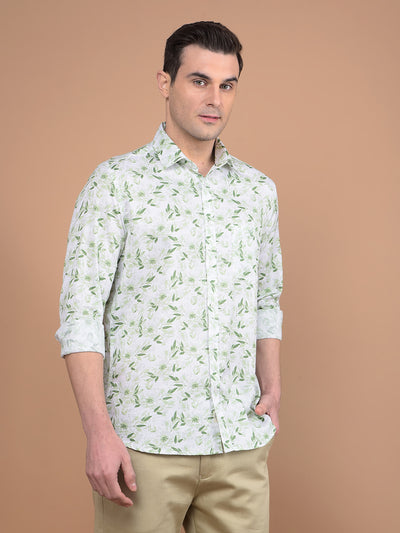 Green Floral Print 100% Cotton Shirt-Men Shirts-Crimsoune Club