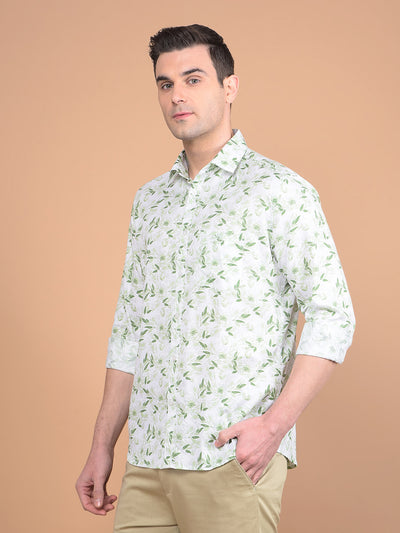 Green Floral Print 100% Cotton Shirt-Men Shirts-Crimsoune Club