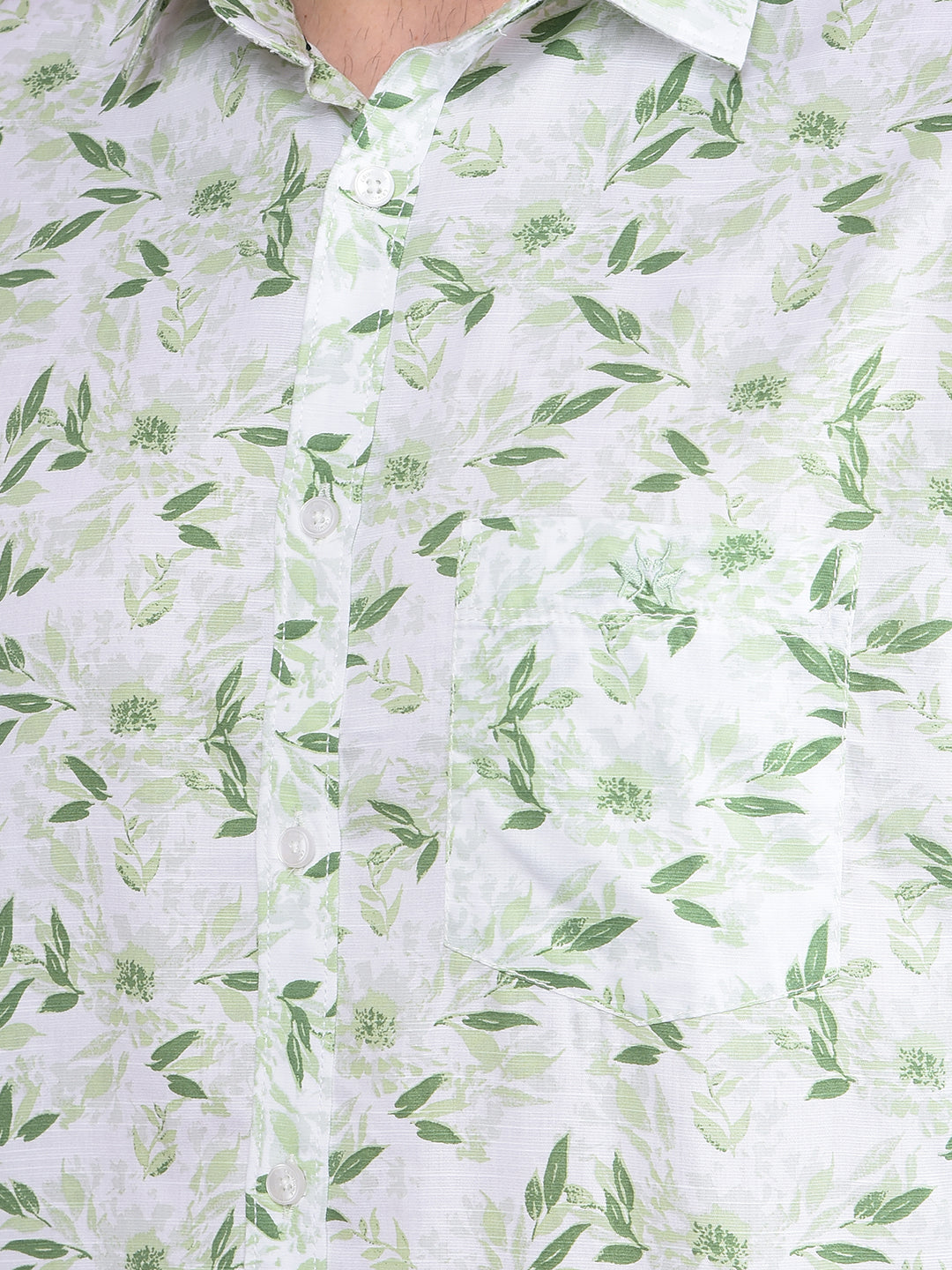 Green Floral Print 100% Cotton Shirt-Men Shirts-Crimsoune Club