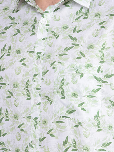Green Floral Print 100% Cotton Shirt-Men Shirts-Crimsoune Club