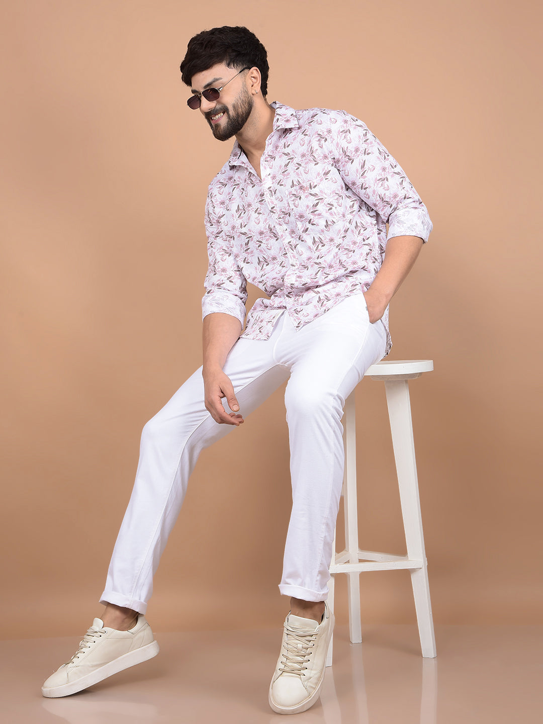 Purple Floral Print Shirt-Men Shirts-Crimsoune Club