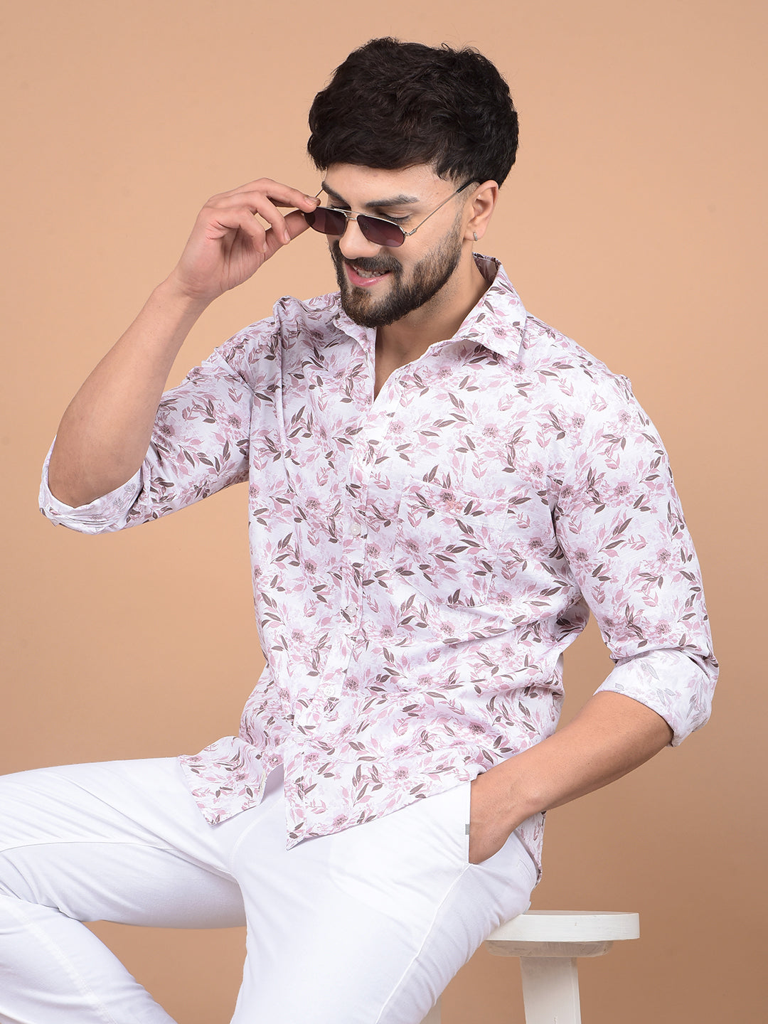 Purple Floral Print Shirt-Men Shirts-Crimsoune Club