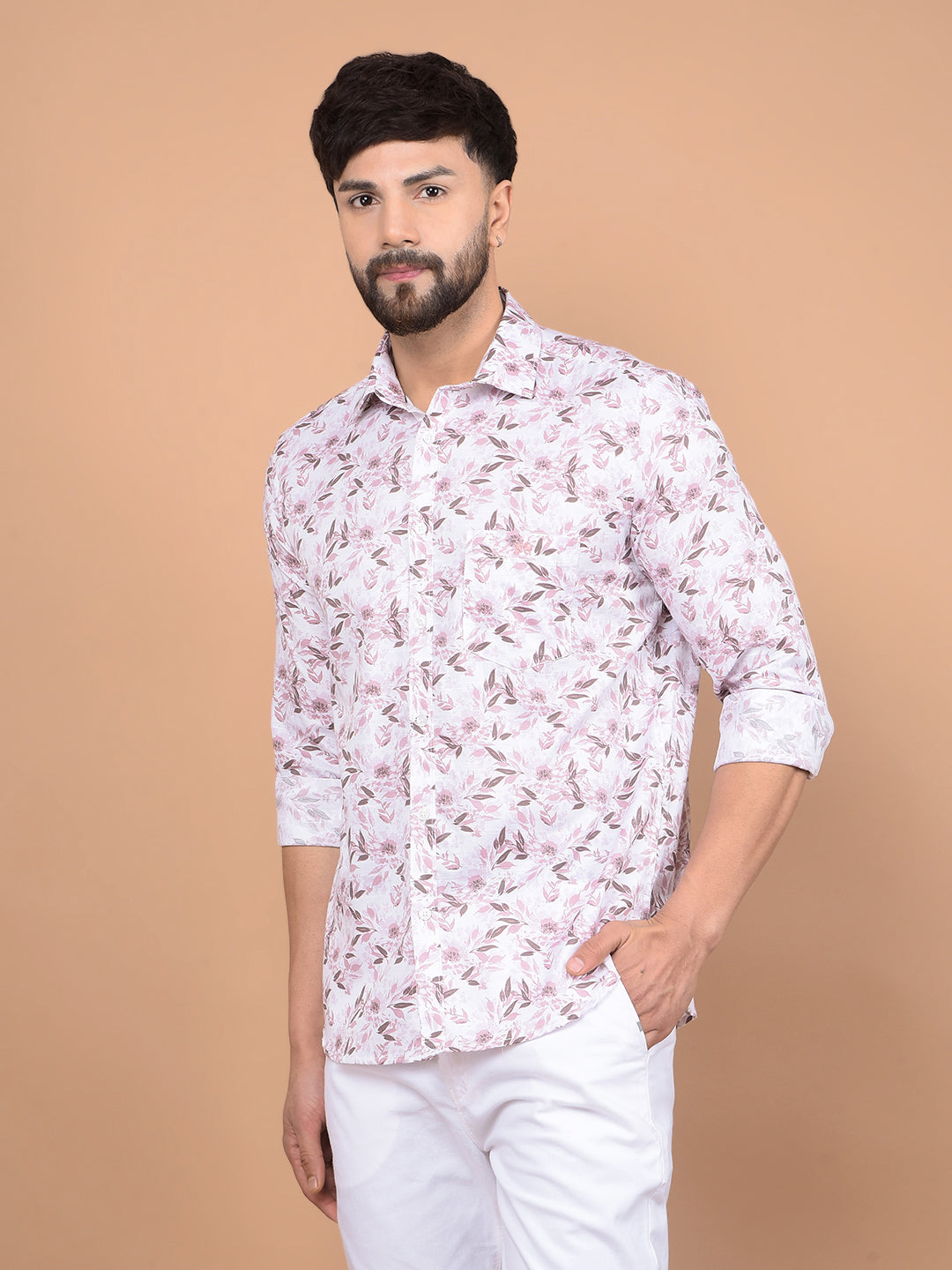 Purple Floral Print Shirt-Men Shirts-Crimsoune Club