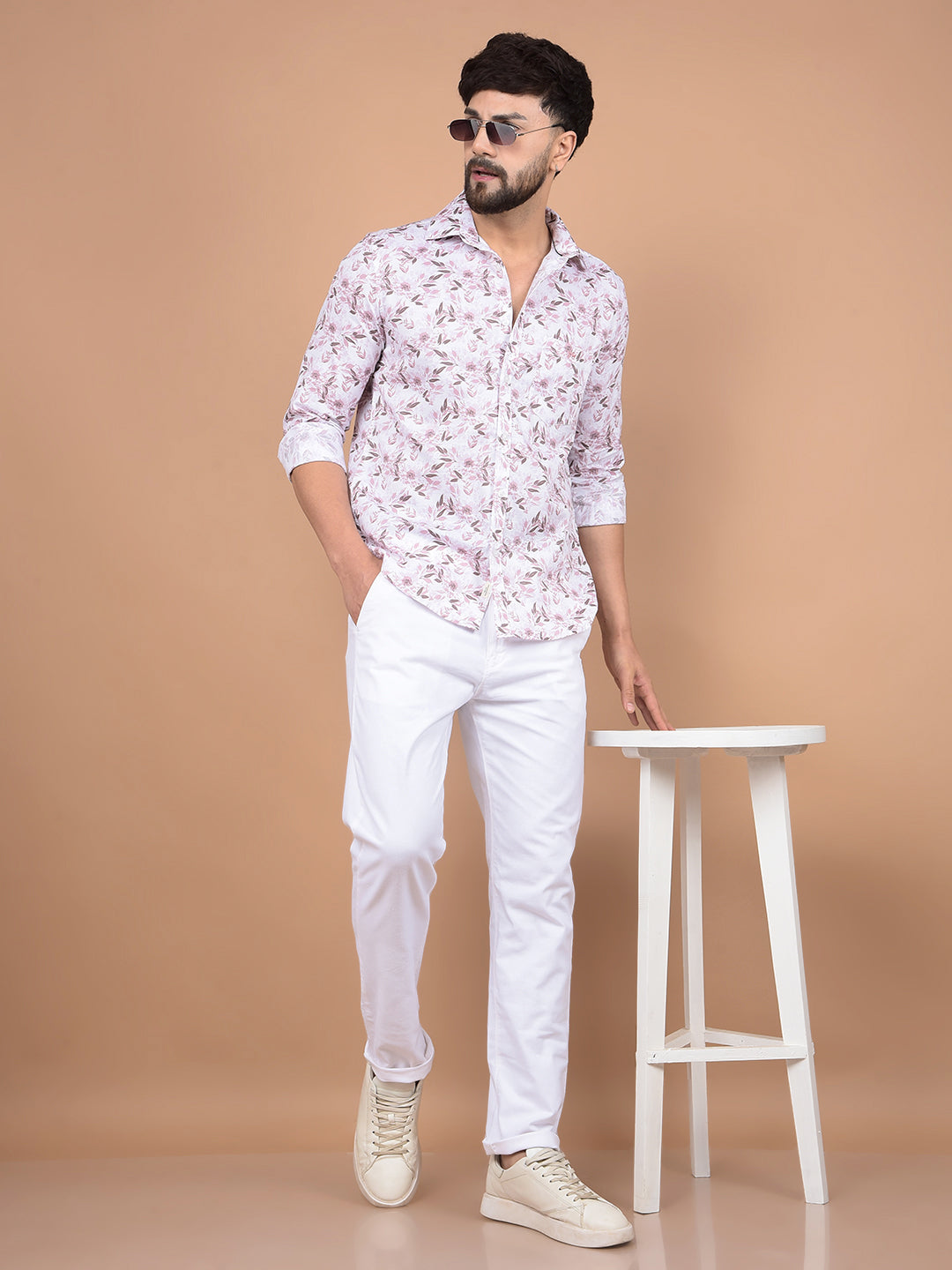 Purple Floral Print Shirt-Men Shirts-Crimsoune Club