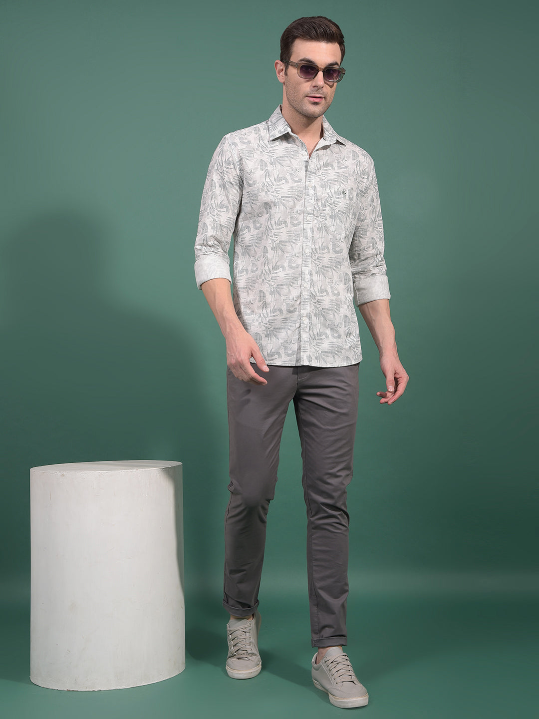 Green Floral Print 100% Cotton Shirt-Men Shirts-Crimsoune Club
