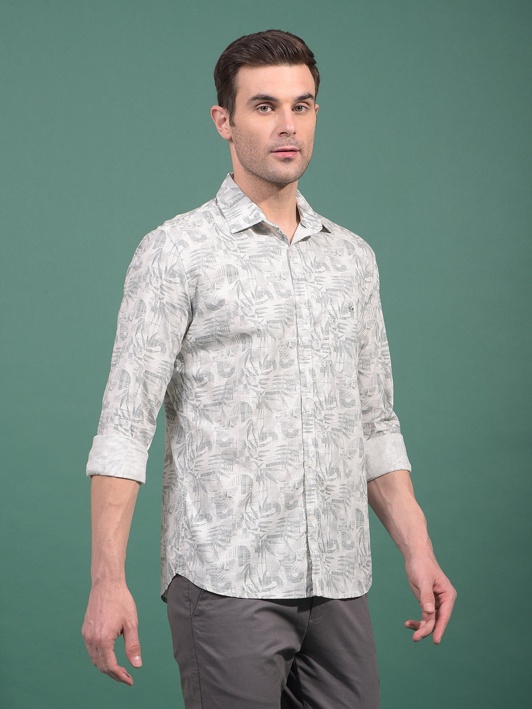 Green Floral Print 100% Cotton Shirt-Men Shirts-Crimsoune Club