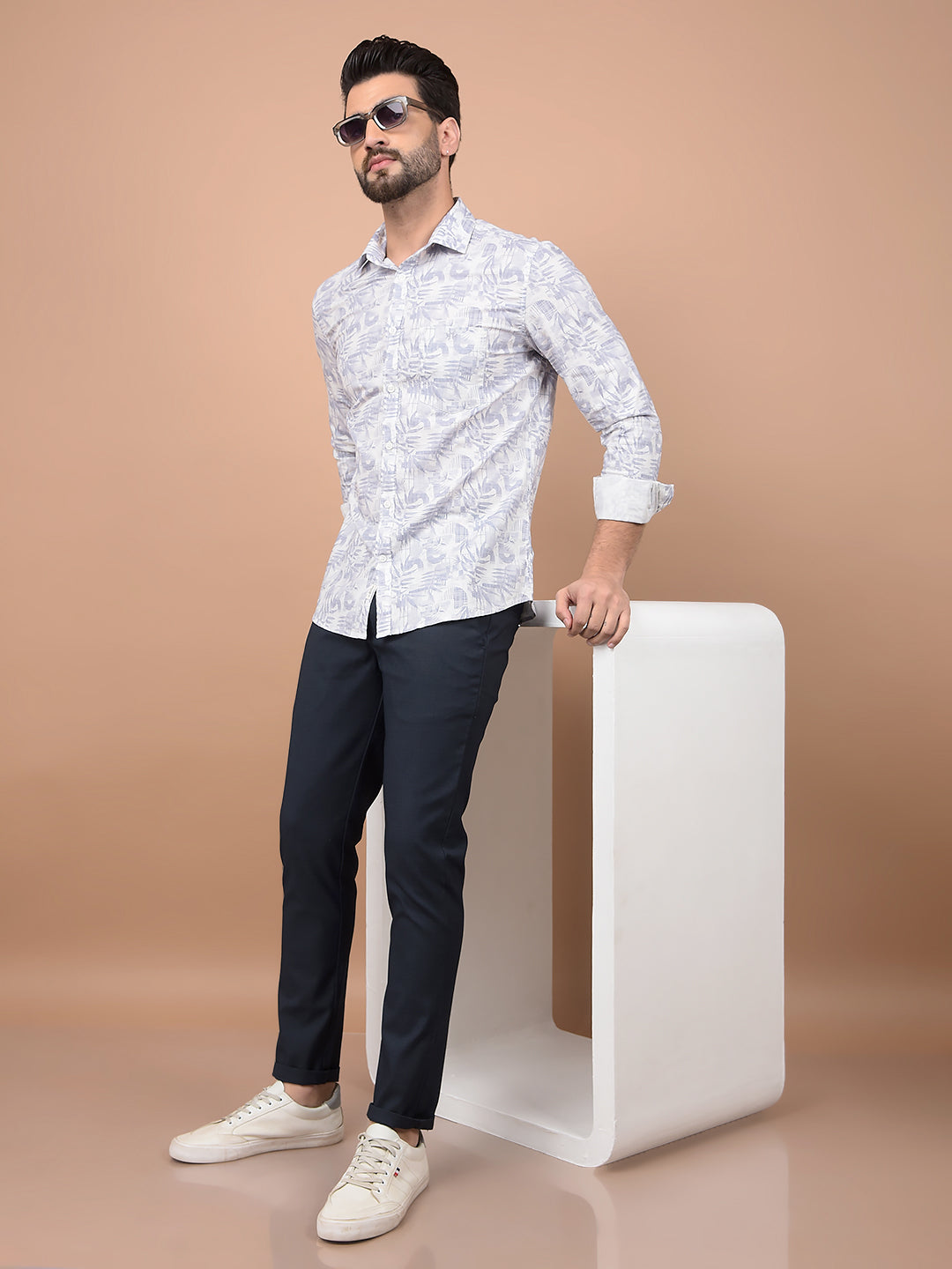 Blue Floral Print 100% Cotton Shirt-Men Shirts-Crimsoune Club