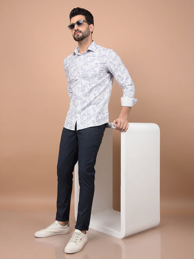 Blue Floral Print 100% Cotton Shirt-Men Shirts-Crimsoune Club