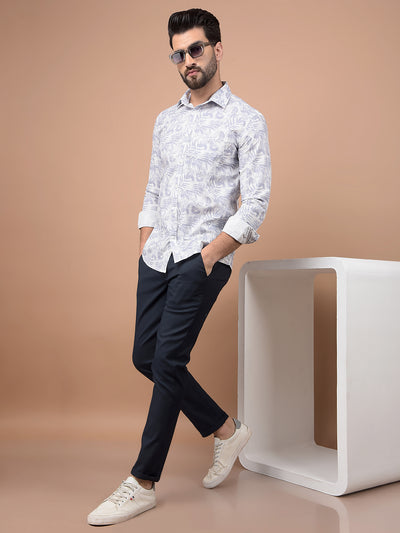 Blue Floral Print 100% Cotton Shirt-Men Shirts-Crimsoune Club
