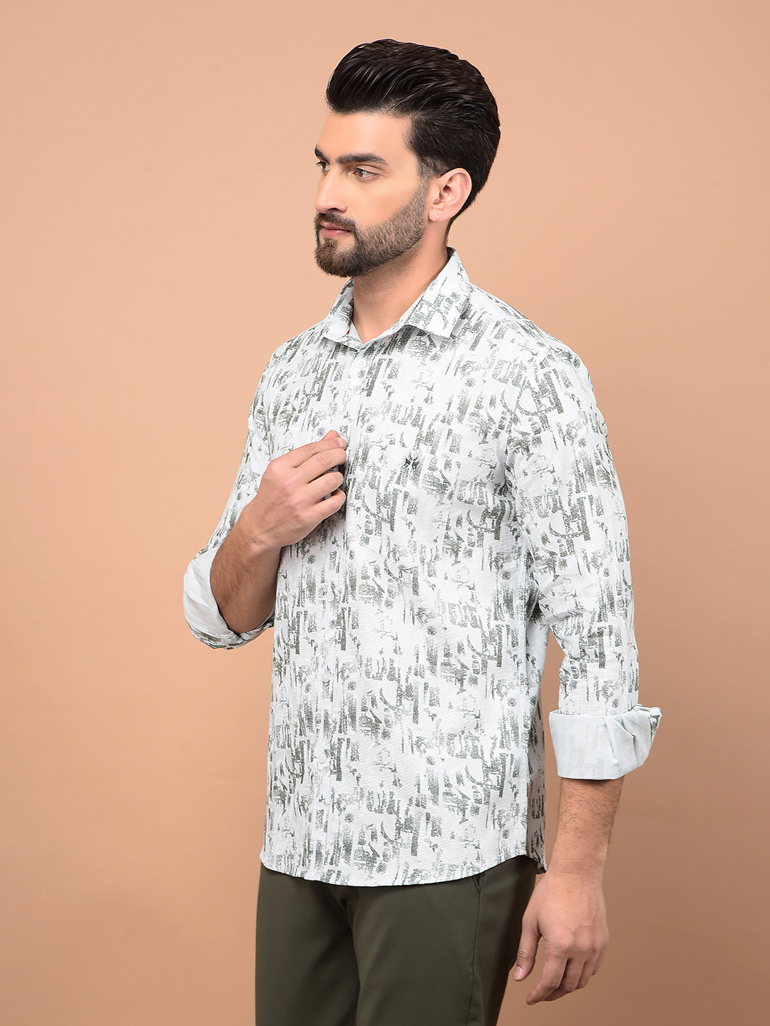 Green Printed 100% Cotton Shirt-Men Shirts-Crimsoune Club