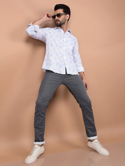 Blue Printed 100% Cotton Shirt-Men Shirts-Crimsoune Club