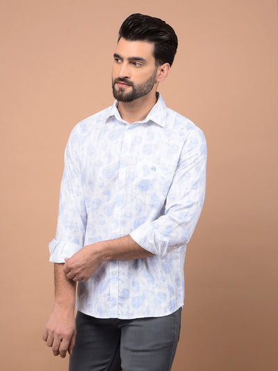 Blue Printed 100% Cotton Shirt-Men Shirts-Crimsoune Club