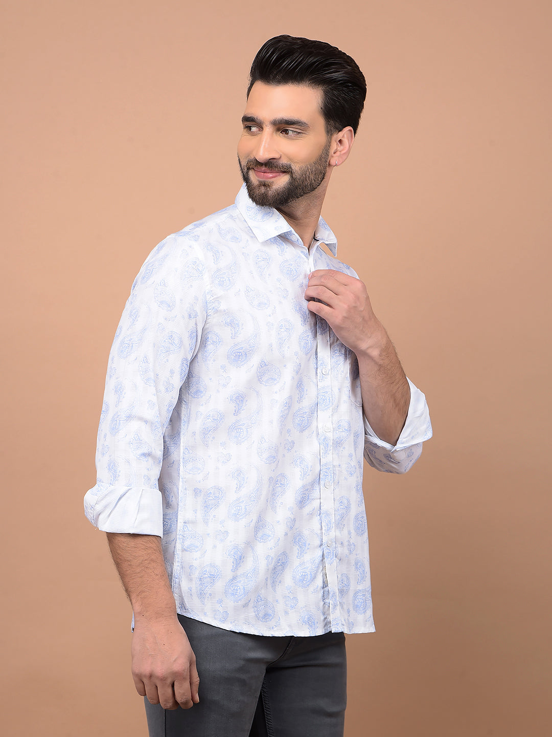 Blue Printed 100% Cotton Shirt-Men Shirts-Crimsoune Club