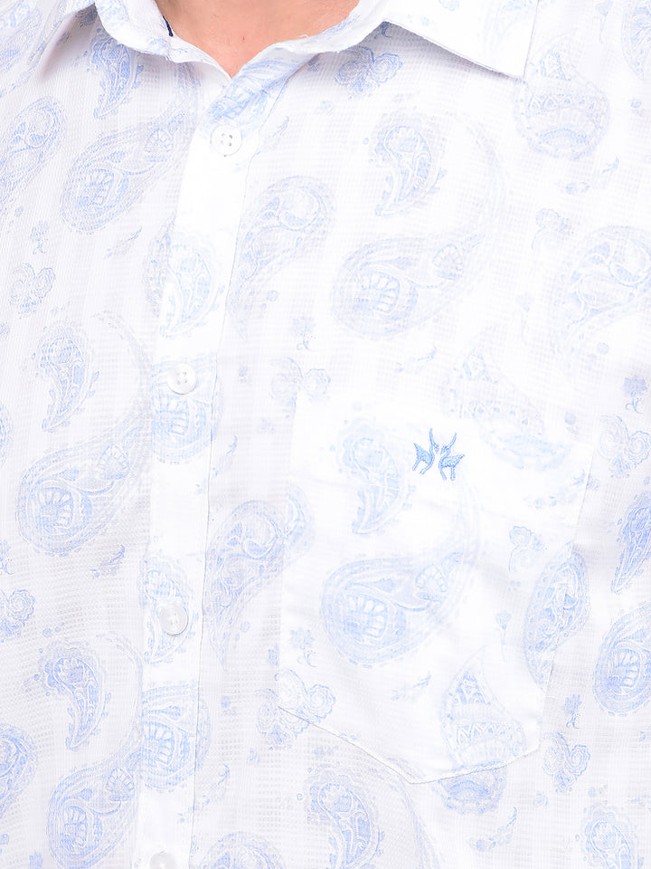 Blue Printed 100% Cotton Shirt-Men Shirts-Crimsoune Club