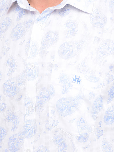 Blue Printed 100% Cotton Shirt-Men Shirts-Crimsoune Club